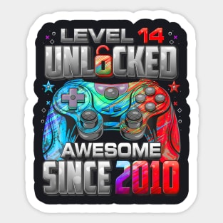 Level 14 Unlocked Awesome Since 2010 14Th Birthday Gaming Sticker